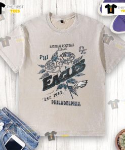 Official Philadelphia Eagles Rose T-Shirt, National Football League, est. 1933, featuring a stylish washed design.