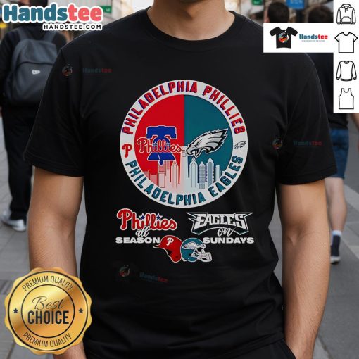 Official Philadelphia Phillies All Season Eagles On Sundays T-Shirt featuring team logos and a stylish design for fans.