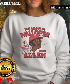Alt Text: Official Phillies Dick Allen Signature sweatshirt featuring The Wampum Walloper design for fans and collectors.