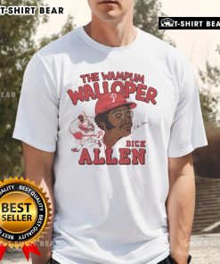 Alt Text: Official Phillies Dick Allen Signature T-Shirt featuring The Wampum Walloper design for fans and collectors.