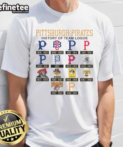 Official Pittsburgh Pirates history of team logos t-shirt featuring vibrant designs showcasing iconic team logos.
