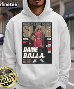 Official Portland Trail Blazers NBA SLAM Damian Lillard retro sports hoodie showcasing vibrant team colors and logo.