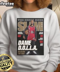 Official Portland Trail Blazers NBA SLAM Damian Lillard retro sports sweatshirt, featuring vibrant team colors and logo.