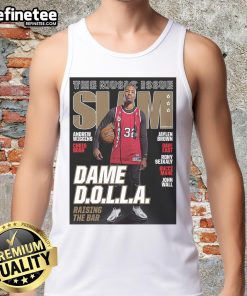 Alt Text: Official Portland Trail Blazers NBA SLAM Damian Lillard retro sports tank top featuring bold team graphics.