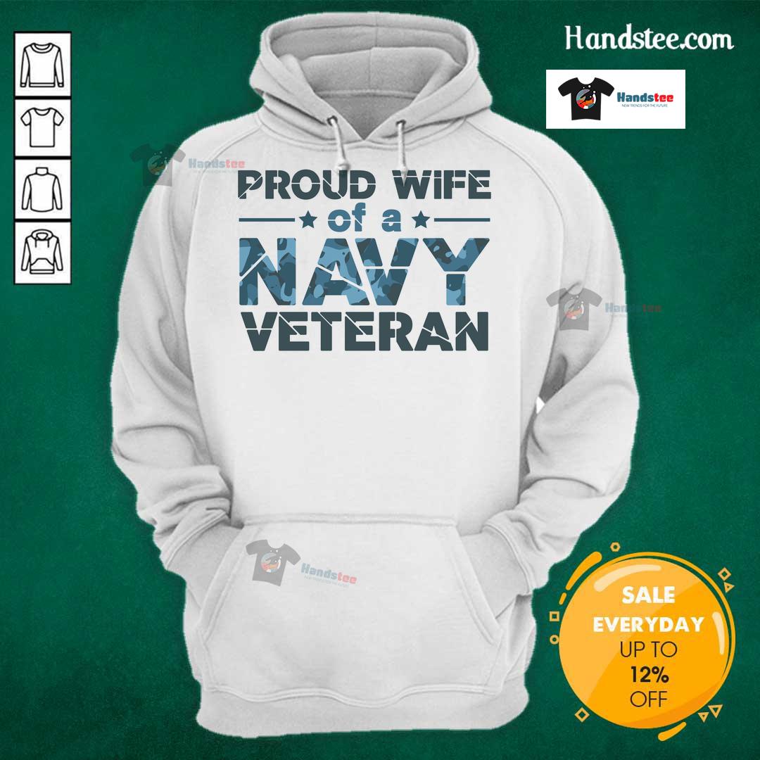 Official Proud Wife Of A Navy Veteran Navy Camo Text Hoodie Official Proud Wife of a Navy Veteran hoodie in navy camo text, perfect for showing support and pride.