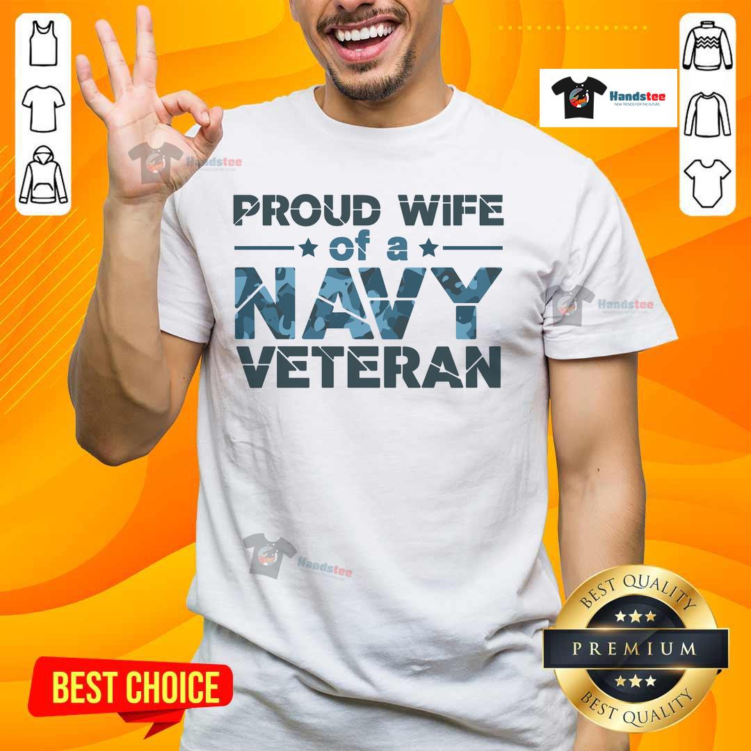Official Proud Wife Of A Navy Veteran Navy Camo Text T Shirt Alt Text: Official Proud Wife Of A Navy Veteran Navy Camo Text T-Shirt featuring bold camo design and patriotic lettering.