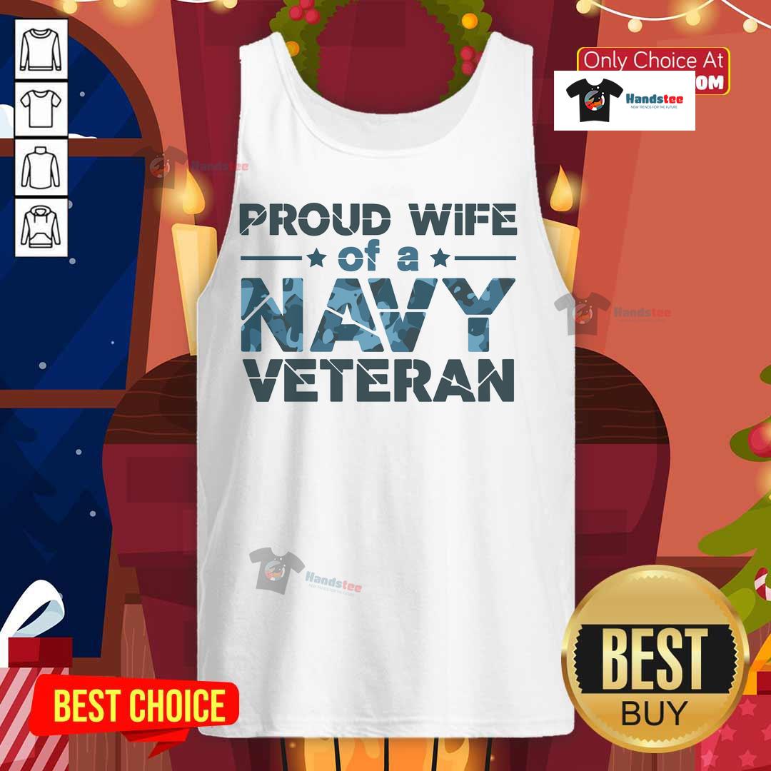 Official Proud Wife Of A Navy Veteran Navy Camo Text Tank Top Alt Text: Official Proud Wife of a Navy Veteran tank top in navy camo design, perfect for military spouse pride and support.