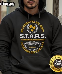 Official Raccoon Police Dept S.T.A.R.S. hoodie featuring special tactics and rescue service design, Raccoon City, est. 1996.