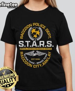 Official Raccoon Police Dept S.T.A.R.S. Ladies Tee featuring Special Tactics and Rescue Service, established 1996.