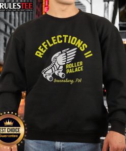Alt Text: Official Reflections II Roller Palace sweatshirt featuring vibrant design, available in Greensburg, PA.