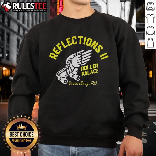Alt Text: Official Reflections II Roller Palace sweatshirt featuring vibrant design, available in Greensburg, PA.