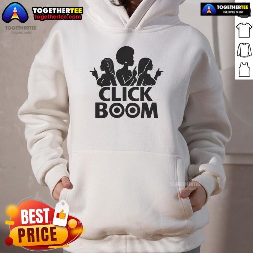 Official Reggie Denireaux Click Boom Hoodie in black, featuring bold graphics and a stylish design for casual wear.