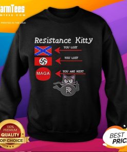 Official Resistance Kitty sweatshirt featuring 'You Lost, You Lost, You're Next' slogan in bold lettering.