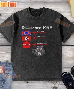 Alt Text: Official Resistance Kitty You Lost Youre Next washed t-shirt featuring a playful cat design for casual wear.