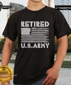 Official Retired US Army America Flag T-Shirt featuring a patriotic design with the American flag and military emblem.
