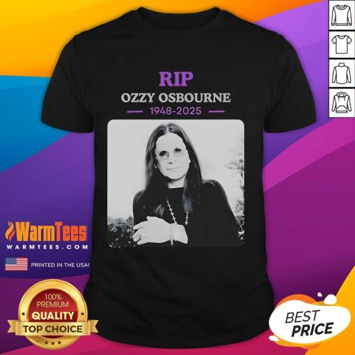 Official Rip Ozzy Osbourne Rest In Power 1948-2025 T-Shirt featuring a tribute design for the legendary rock icon.