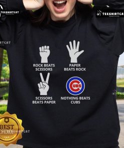 Official Rock Beats Scissors Paper Beats Rock Scissors Beats Paper Nothing Beats Cubs Sweatshirt in navy blue.