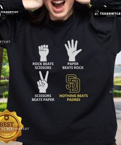 Official Padres sweatshirt featuring 'Rock Beats Scissors, Paper Beats Rock, Scissors Beats Paper' design.