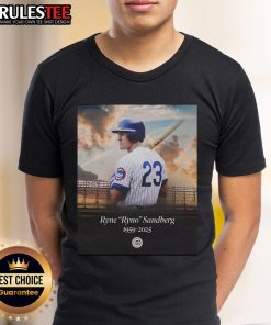Official Ryne Sandberg 1959-2025 Memorial T-Shirt featuring a tribute design honoring the baseball legend.