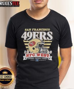 Alt Text: Official San Francisco 49ers NFC West 1946 helmet t-shirt featuring vintage design and team logo. Perfect for fans!