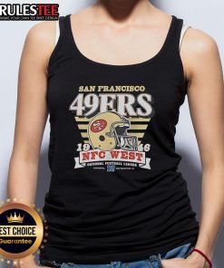 Alt Text: Official San Francisco 49ers NFC West 1946 helmet tank top featuring team colors and logo for fans and collectors.