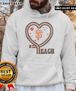 Alt Text: Official San Francisco Giants hoodie featuring a heart pencil design, perfect for baseball fans who love teaching.