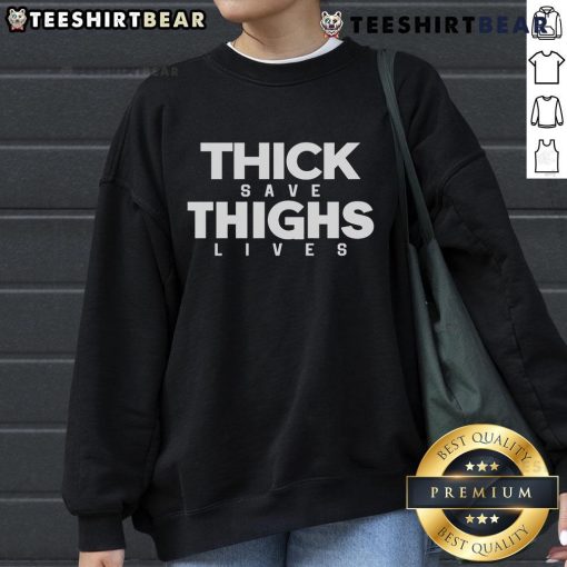 Official Sarahsession wearing 'Thick Thighs Save Lives' sweatshirt, showcasing a stylish and empowering fashion statement.