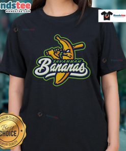 Official Savannah Bananas logo on a stylish ladies tee, perfect for fans of the entertaining baseball team.