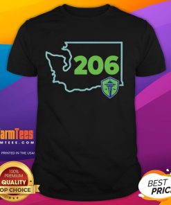 Official Seattle Sounders FC 206 Area Code State T-Shirt showcasing team spirit and local pride with vibrant colors.