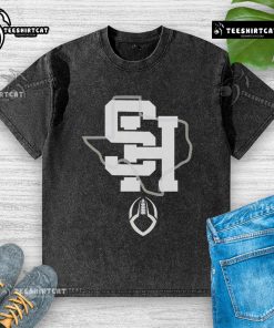 Official SH Texas Football washed t-shirt featuring vibrant team colors and logo, perfect for fans and game day wear.