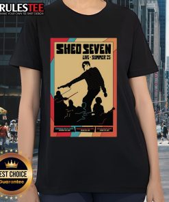 Alt Text: Official Shed Seven Live Summer 25 Poster on a Ladies Tee, featuring vibrant colors and band logo design.