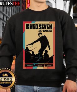Official Shed Seven Live Summer 25 poster sweatshirt showcasing vibrant graphic design and band logo.
