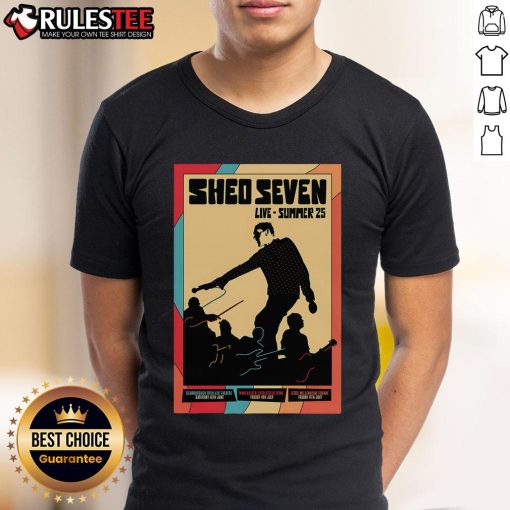 Official Shed Seven Live Summer 25 Poster T-Shirt featuring band logo and vibrant summer-themed graphics.
