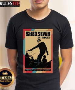 Official Shed Seven Live Summer 25 Poster T-Shirt featuring band logo and vibrant summer-themed graphics.
