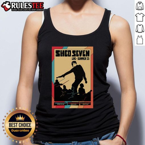 Official Shed Seven Live Summer 25 poster on a stylish tank top, perfect for fans of the iconic British rock band.