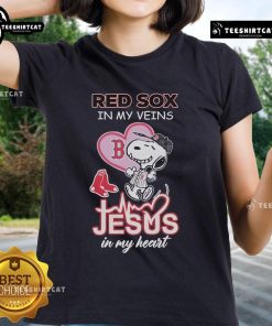 Official Snoopy Boston Red Sox 'In My Veins' Ladies Tee featuring a stylish design for passionate fans.