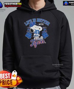 Official Snoopy Life Is Better With Tigers Hoodie featuring a playful Snoopy design and vibrant tiger graphics.