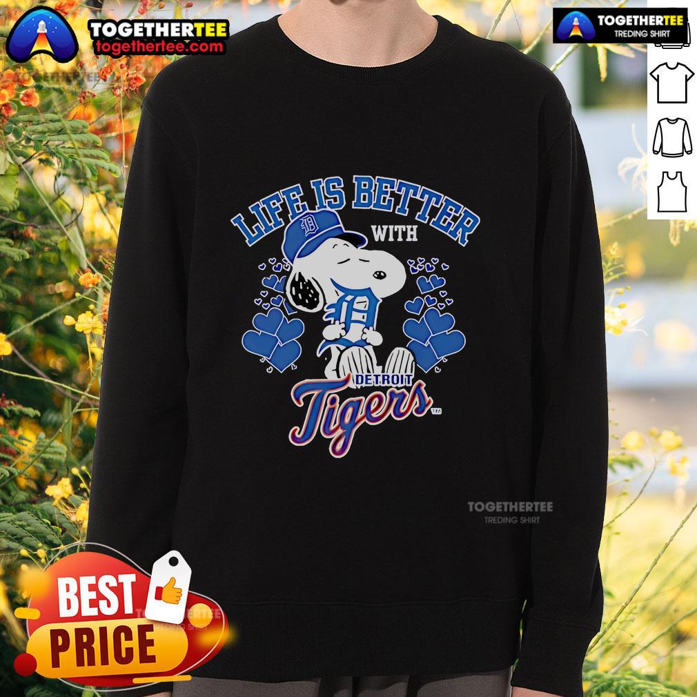 Official Snoopy Life Is Better With Tigers Sweatshirt Official Snoopy Life Is Better With Tigers Sweatshirt featuring a playful Snoopy design and vibrant tiger graphics.
