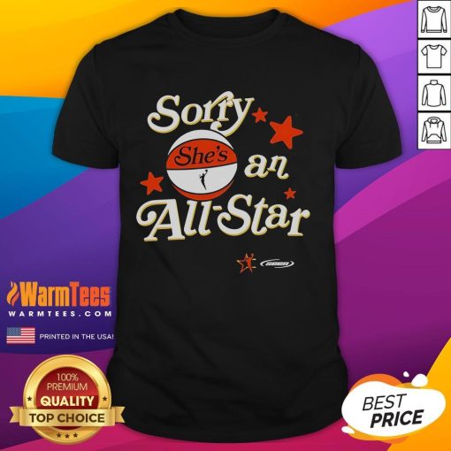 Official Sorry She's An All Star WNBA T-Shirt featuring vibrant design, perfect for fans of women's basketball.
