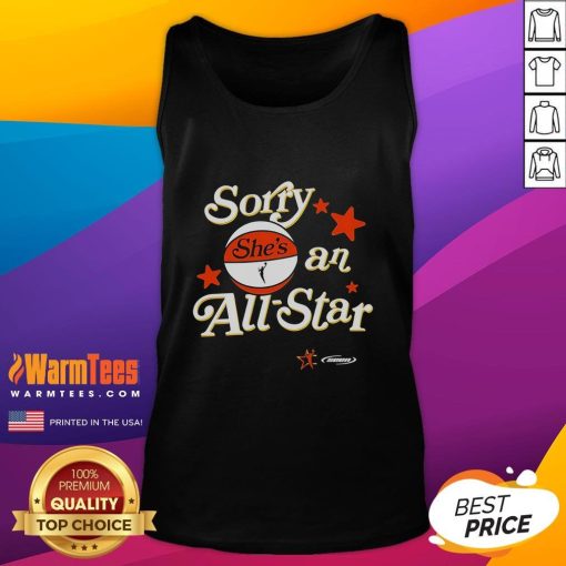 Official Sorry She's An All-Star WNBA tank top featuring vibrant design, perfect for basketball fans and stylish support.