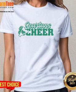 Alt Text: Official Spartans Cheer Block Ladies Tee featuring vibrant graphics and a comfortable fit for game day spirit.