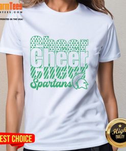 Official Spartans Cheer Cheer Cheer Ladies Tee featuring vibrant colors and a stylish design for fans.