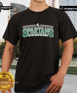 Alt Text: Official Spartans Football Stripes T-Shirt featuring bold stripes and team logo, perfect for fans and casual wear.