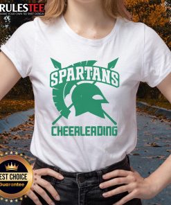 Alt Text: Official Spartans logo on a spears design for cheerleading ladies' tee, showcasing team spirit and pride.