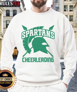 Official Spartans logo on spears design featured on a stylish cheerleading sweatshirt.