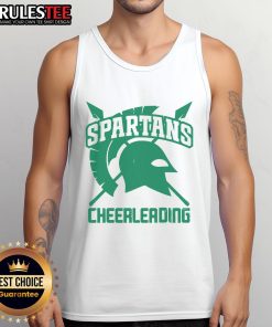 Official Spartans logo on a cheerleading tank top featuring spears design, perfect for team spirit and athletic wear.