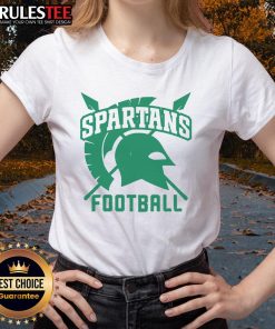 Alt Text: Official Spartans Logo with spears on a ladies tee, perfect for football fans and team supporters.