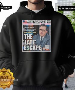 Official Stephen Colbert New York Post The Late Escape hoodie featuring vibrant design, perfect for fans of the show.
