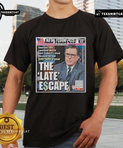 Alt Text: Official Stephen Colbert New York Post The Late Escape T-Shirt featuring a stylish design and vibrant colors.