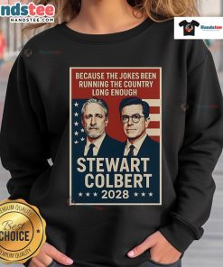 Official Stewart Colbert 2028 Sweatshirt featuring bold graphics and a comfortable fit for fans and supporters.